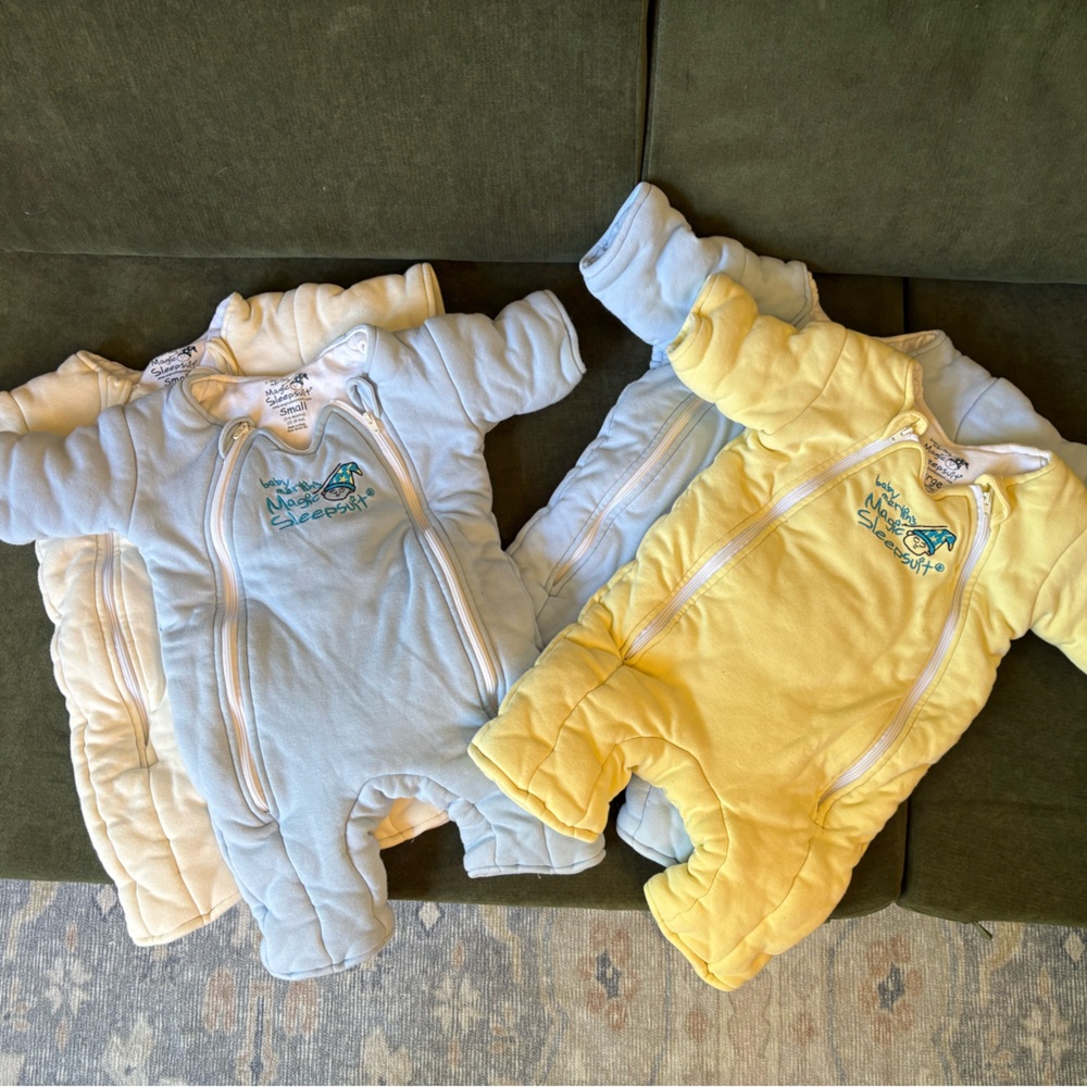 Baby Merlin’s Magic Sleepsuits! 2 Small (3-6mo) and 2 Large (6-9mo)